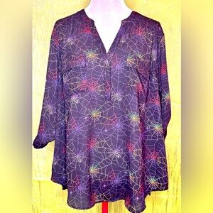 TORRID SPIDERWEB RAINBOW HARPER BLOUSE TOP